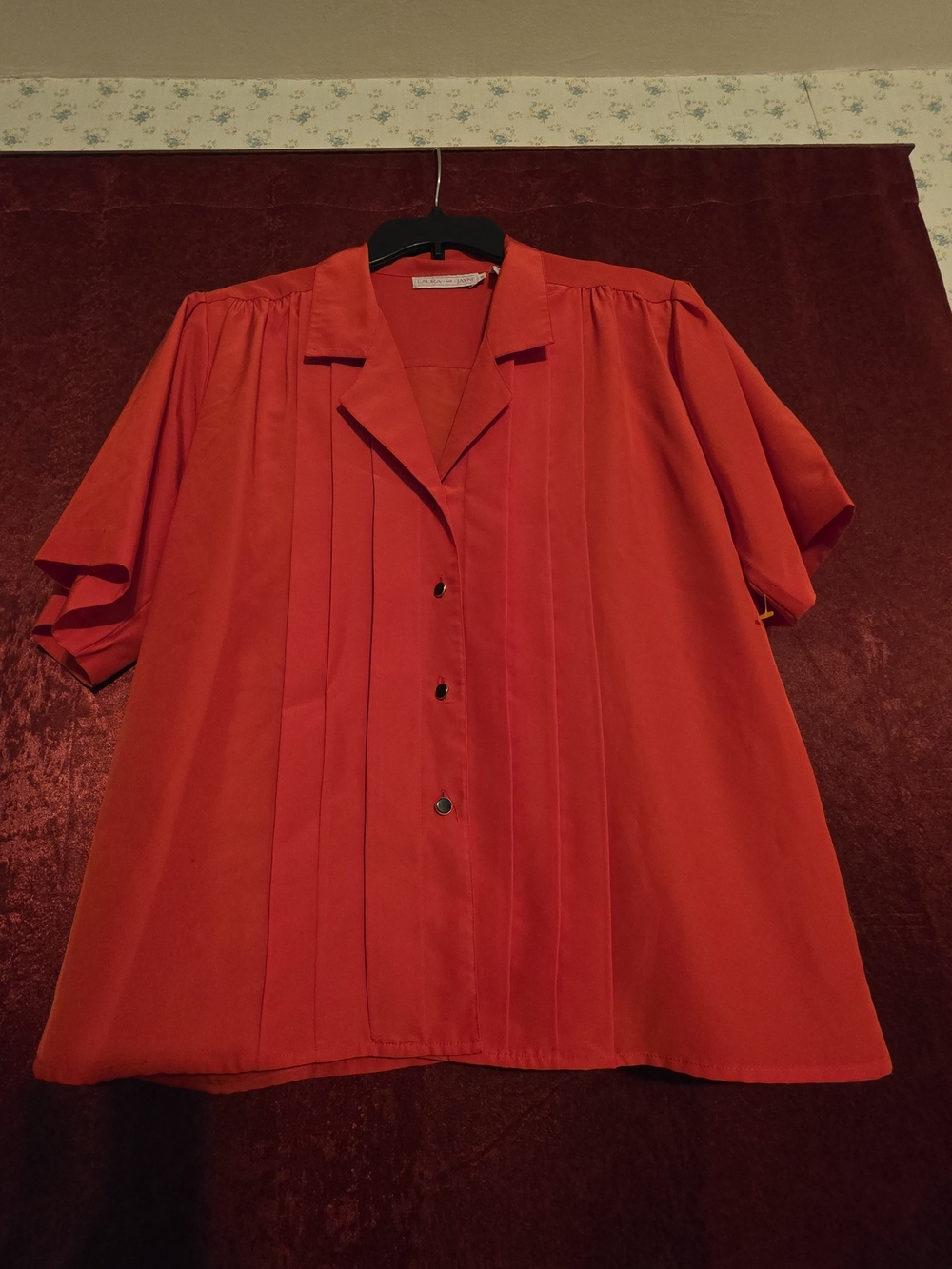 Vintage Tomato Soup-Red Pleated Button-Front Women's Blouse